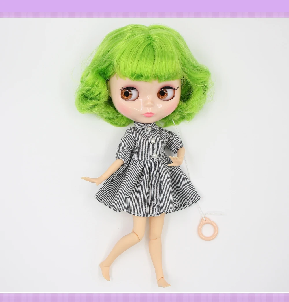 Neo Blythe Doll with Green Hair, Natural Skin, Shiny Cute Face & Custom Jointed Body 1