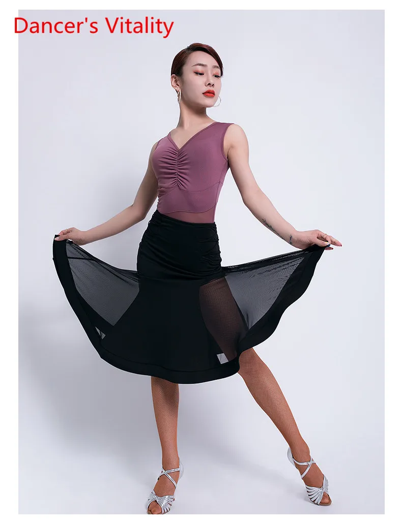 Латинский танец Черное выступление Большая юбка-свинг Новая женская взрослая сексуальная юбка Танцевальный костюм Тренировочная одежда для соревнований