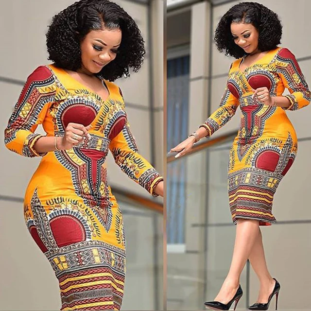 Nero Dashiki V-neck Bodycon  Dress - Image 2