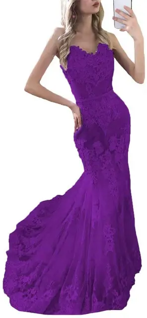 Paghetti Strap Mermaid Evening Dress Sweetheart  Vestido de noiva Zipper or Lace Up Summer Dress High Quality Lace Party Gowns Purple