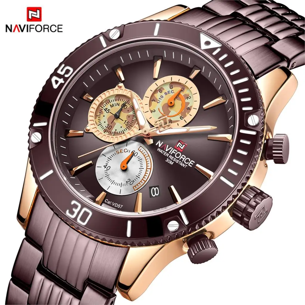 NAVIFORCE мужские часы с хронографом, топ класса люкс, брендовые водонепроницаемые кварцевые часы из нержавеющей стали, аналоговые Мужские часы с датой, мужские часы