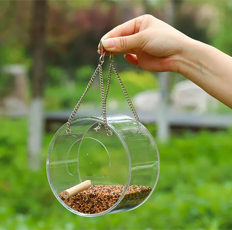 Newest Acrylic Bird Feeder Food Box Anti Scatter Parrot Feeder
