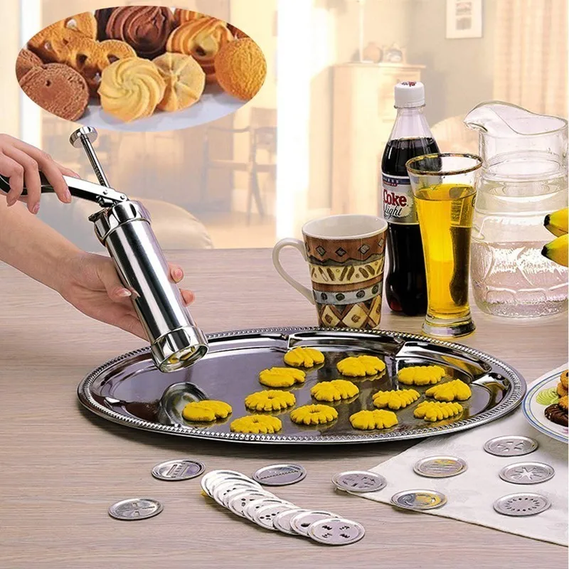 

Hot Manual Cookie Press Stamps Set Baking Tools 20 In 1 With 4 Nozzles 20 Cookie Molds Biscuit Maker Cake Decorating Extruder