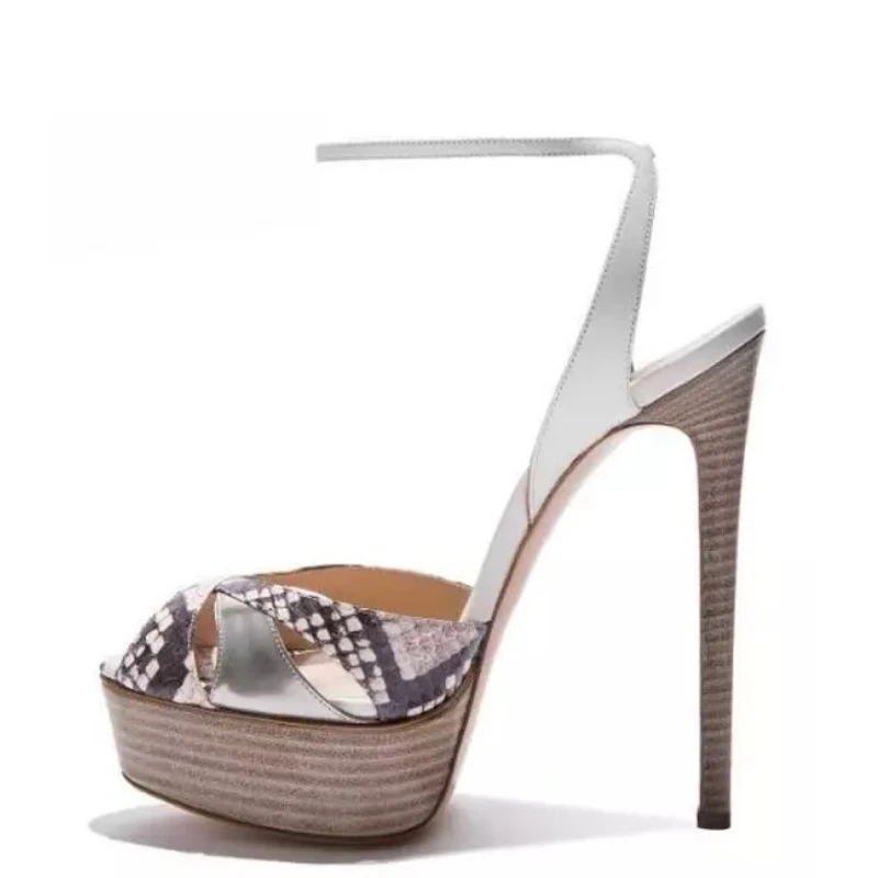 

YECHNE Women Heels Open Toe Sandals Plus Size 33 43 Gladiator Snakeskin Bridal Shoes Party Sexy Heel Height Wedding Sandals