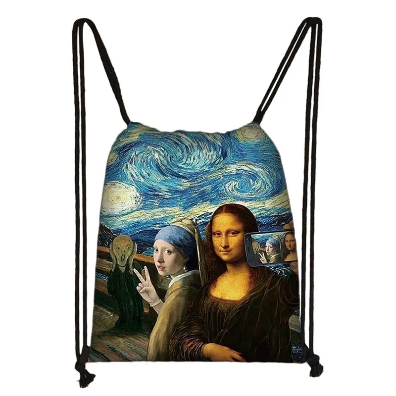 Забавные "Ван Гог", "Мона Лиза шнурок сумка женские сумки для хранения Женская мода рюкзак для девочки-подростка вечерние сумка для покупок - Цвет: skdsppooff26
