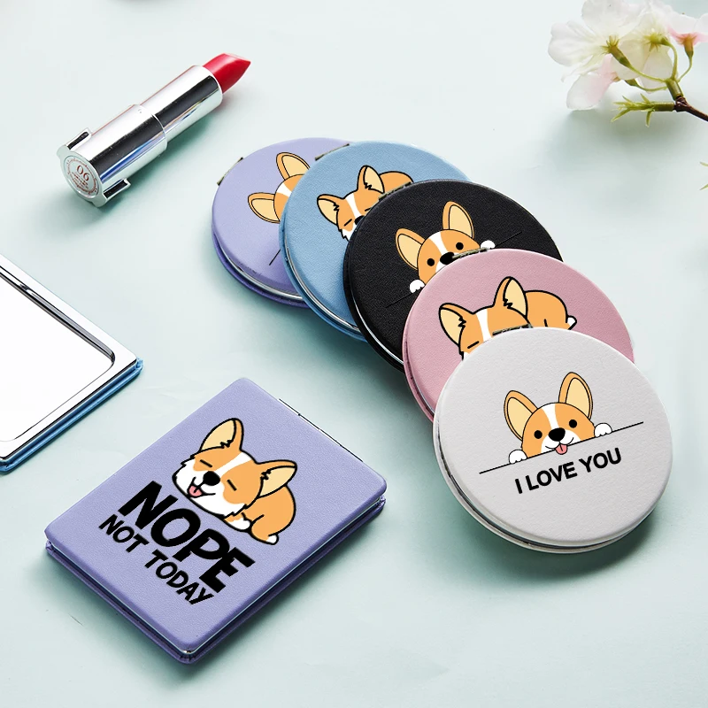 

Cartoon Portable Makeup Mirror with Double Side Corgi Dog Magnifying Pocket Cosmetic Compact Vanity Mirrors Espejo De Maquillaje