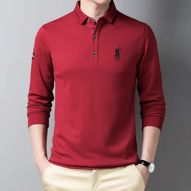 2021 High End New Fashion Brand Designer Cotton Polo Shirt Black Men Korean Casual Long Sleeve