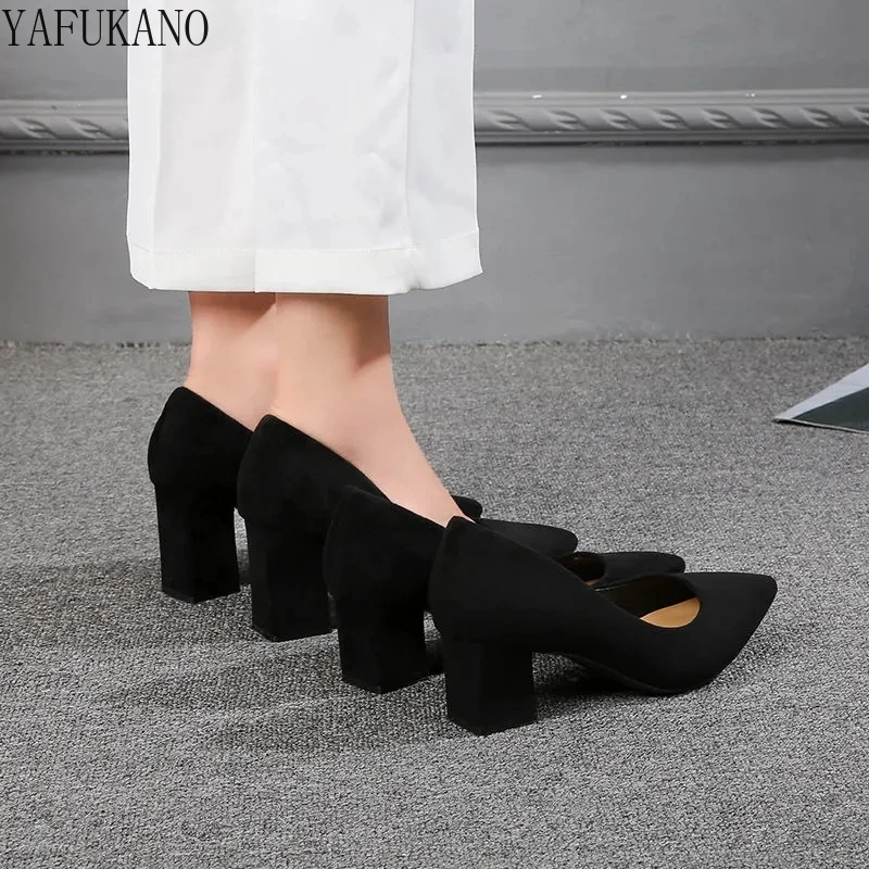 Fashion Thick Heel Womens Pumps Temperament Simple Office Work Shoes Cozy Casual Single Shoes 5cm/7cm Block Heel High Heels 33 2