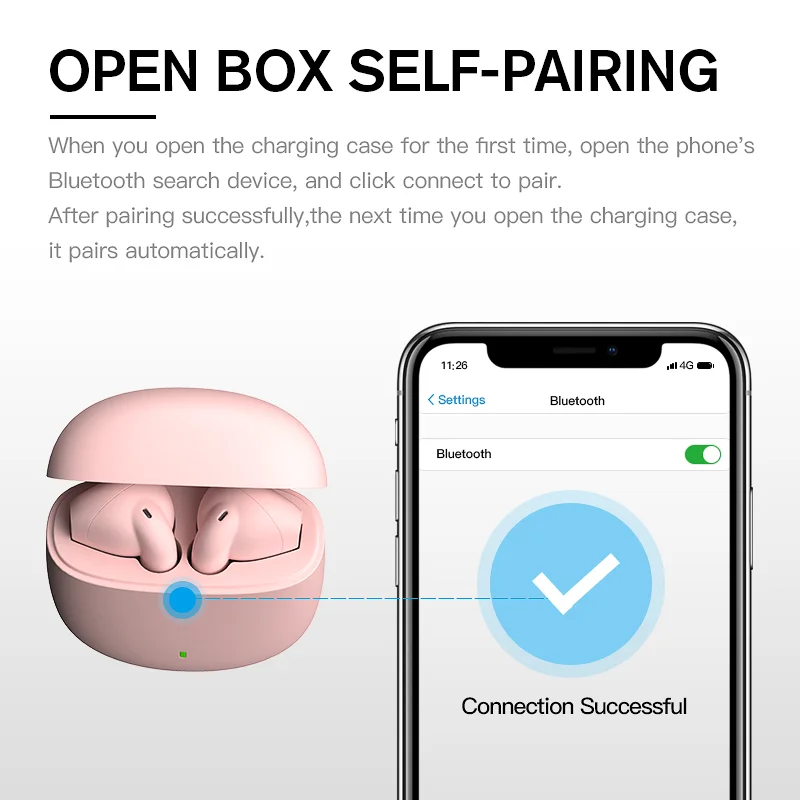 iKF Find Pro Pink Wireless Earbuds Gaming Earphone Touch Control TWS Bluetooth 5.0 with 500mAh Charge Case Waterproof Stereo