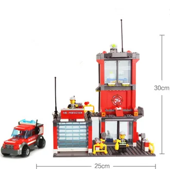 

300pcs Compatible all brand Small particle building fire station fire truck creative toy child birthday gifts