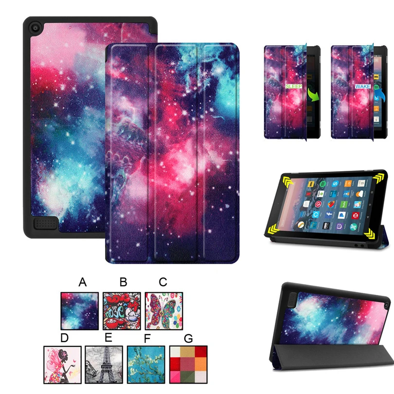 

For Amazon Kindle Fire 7 2019 2017 Flip Smart Case Stand holder Cover 7inch Tablet Magnetic Smart Stand Leather Cover Case Shell