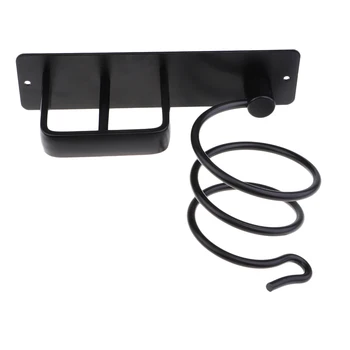 

Hair Blow Dryer Holder Shelf, Wall Mounted, Bathroom Washroom Accessories Storage Organizer Aluminum Set - Black, 19.5x15 cm