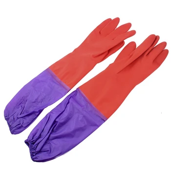 

New Elastic Purple needle 18.9" Length Red Full Finger Rubber Gloves