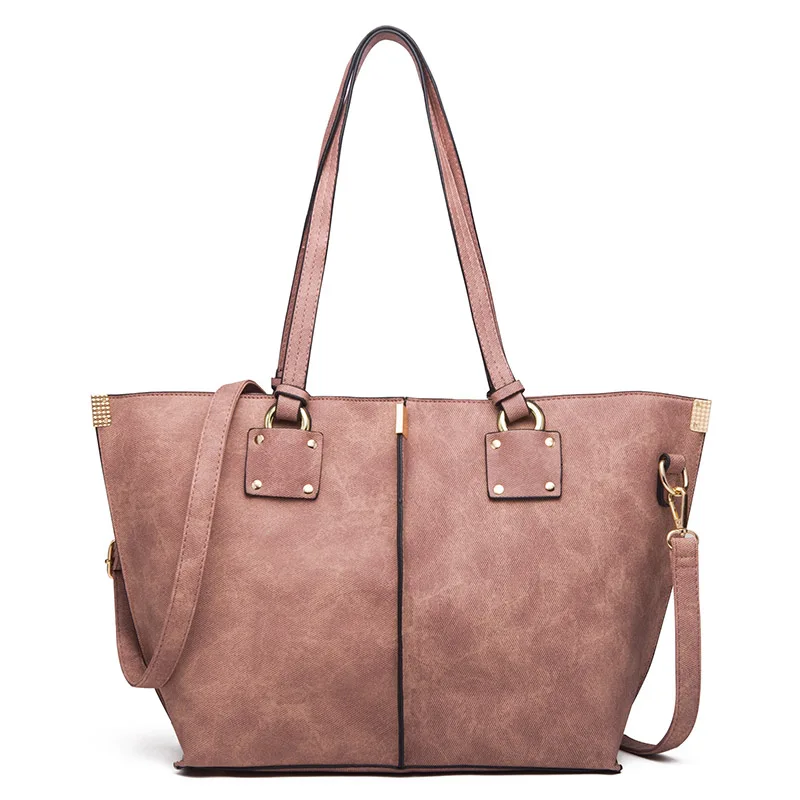 Большая женская кожаная сумка, женские сумки через плечо, модные женские сумки-мессенджеры, женские повседневные роскошные сумки-тоут - Цвет: Розовый