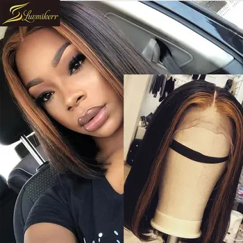 

Ombre Mongolian 13×6 Deep Part Short Bob Lace Front Human Hair Wigs for Black Women Colored Frontal Wig Bleached Knots Glueless