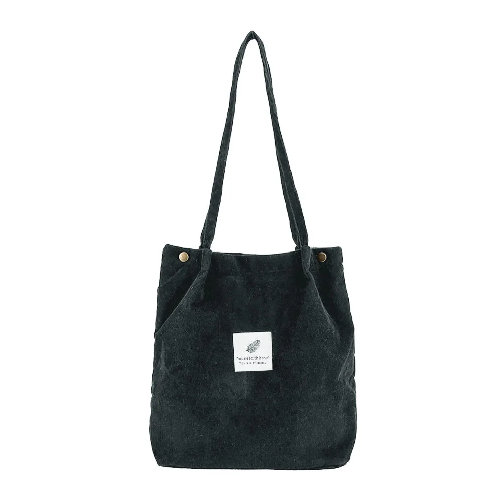 MAIOUMY Вместительная женская Вельветовая Сумка-тоут, Женская Повседневная однотонная сумка на плечо, складная многоразовая Женская пляжная сумка для покупок#905 - Цвет: BK