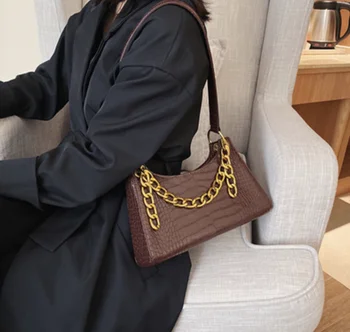 

2020 new women's bag diagonal straddle bag single shoulder bag chain bag crocodile pattern