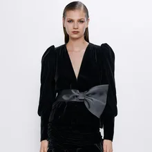 AGong повседневные приталенные куртки с v-образным вырезом, женские модные бархатные пальто из мягкой ткани с бантом, женские элегантные куртки с длинным рукавом JAD