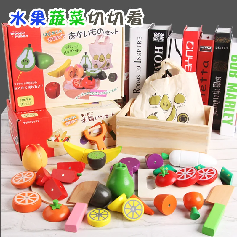 Деревянная коробка Магнитная резка и овощная ткань земная фруктовая резка деревянный игровой дом игрушка