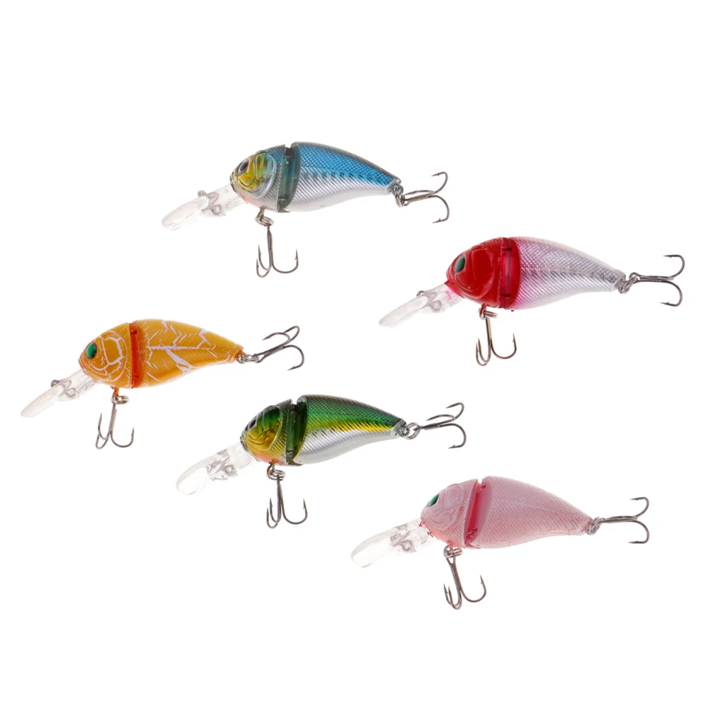 5pcs Plastic Minnow Fishing Lure Floating Artificial Hard Bait Lifelike VIB Jointed Crankbait