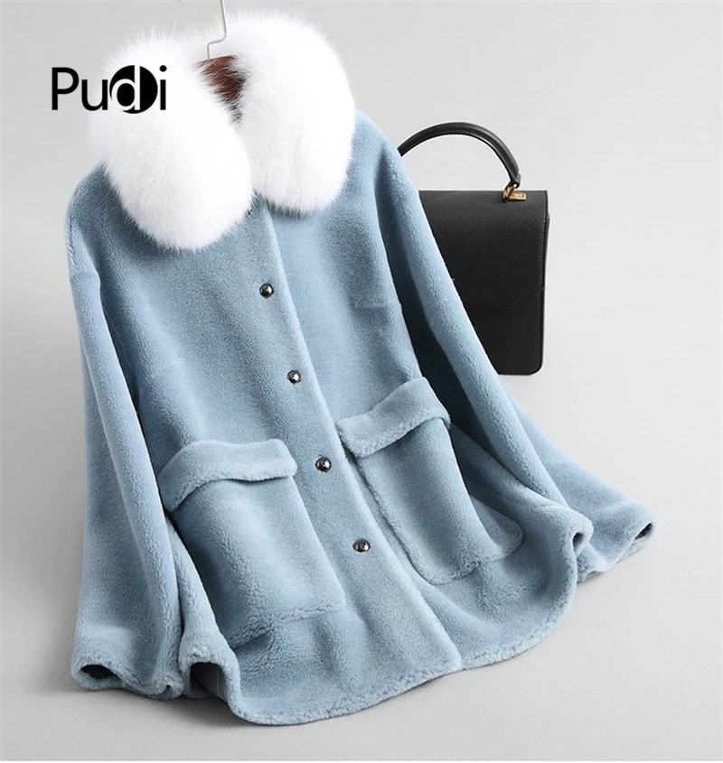 PUDI A19020 Женское пальто из 100% шерсти меховая куртка с натуральным лисьим мехом на