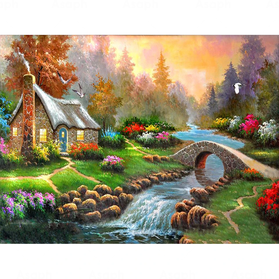 Nature Scenery Village Landscape 5D Diy Full Square and Round Diamond Painting Embroidery Cross Stitch Kit Wall Art Home Decor