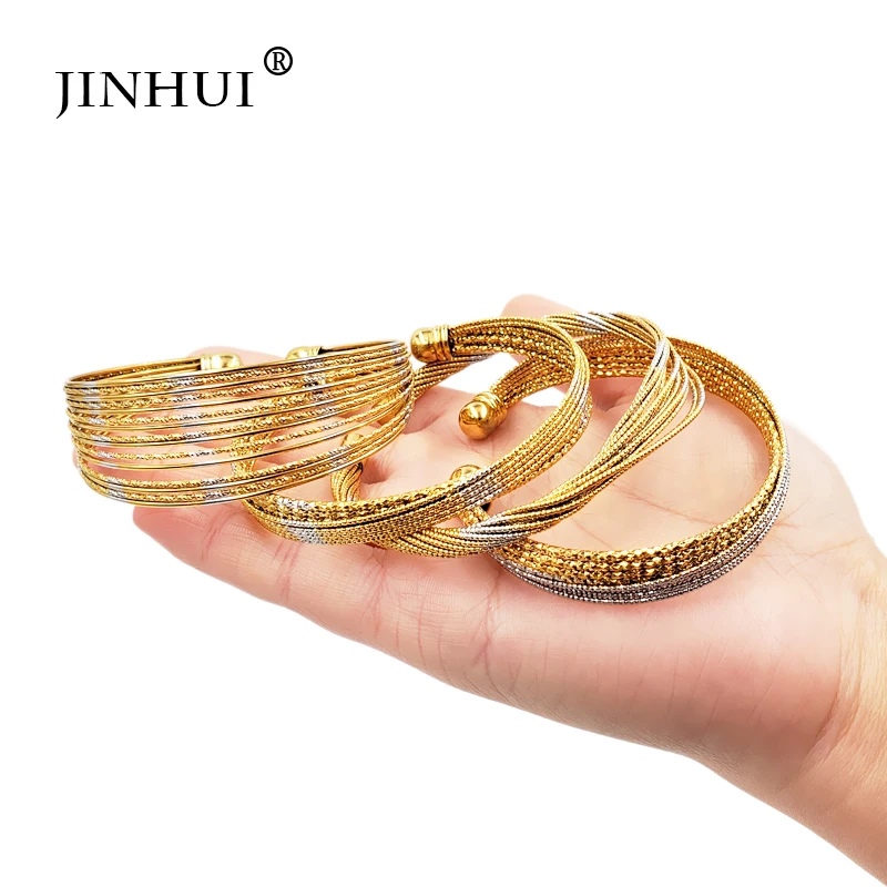 Jin Hui Роскошные модные золотые серебряные браслеты для женщин Дубаи свадебные ювелирные браслеты африканские Ювелирные изделия Подарки с изменяемым размером