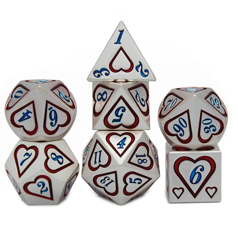 테이블 게임용 하트 스타일 주사위, 금속 주사위, RPG 주사위 포함, 다양한 색상, D4, D6, D8, D10, D12, D20, 2020, 신제품