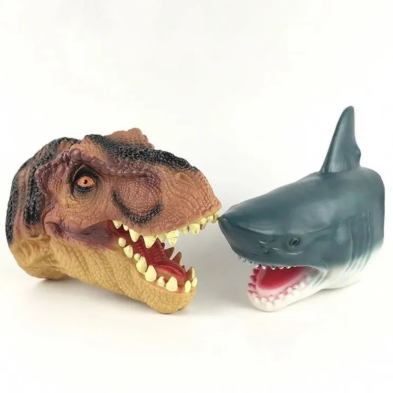 

Two children's soft rubber animal head puppet doll toy glove model gift dinosaur children's hand puppet toy
