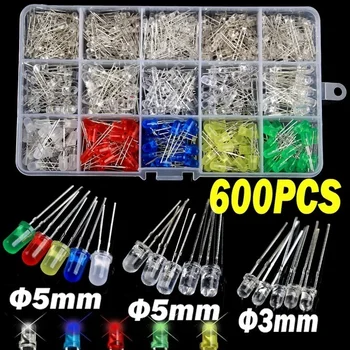 

600PCS 3mm/5mm White/Yellow/Red/Blue/Green Emitting Diodes LED Light Assortment Kit fuse holder