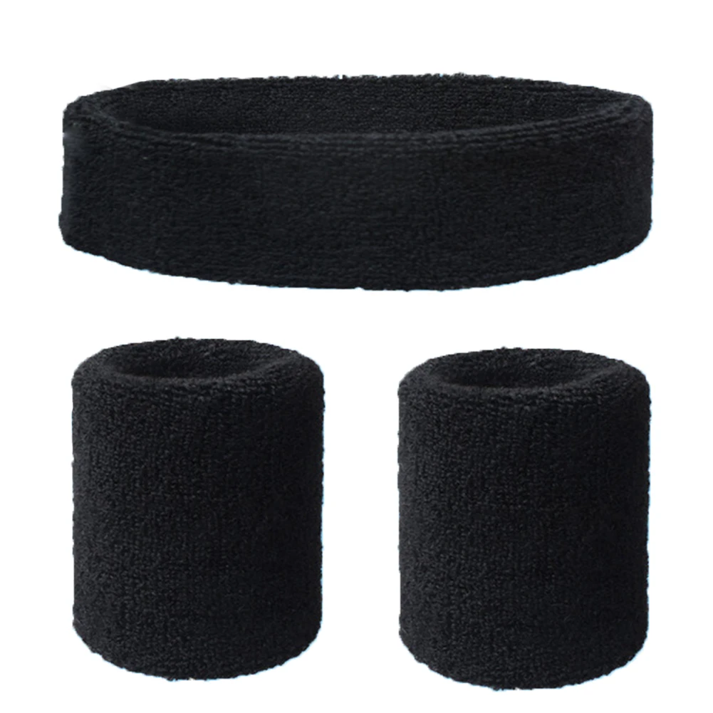 Men Women Lightweight Knitted Solid Cycling Thick Soft Elastic Sweatband Set Wristband Running Sports Headband Moisture Wicking