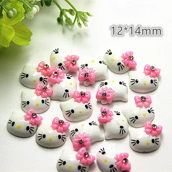 

30pcs Kawaii Cartoon Cat with Rhinestone Bow Flatback Resin Cabochon Craft For DIY Hair Bow Center Scrapbooking,12*14mm