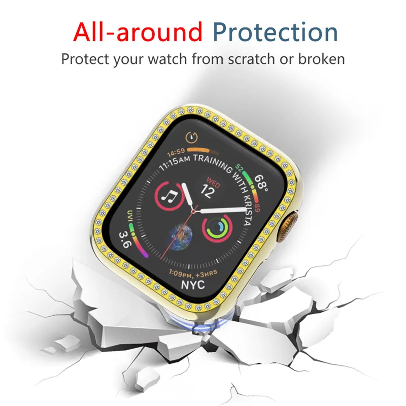 Блестящий Алмазный чехол для Apple Watch 4 40 мм 44 бампер гальванический защитный iWatch