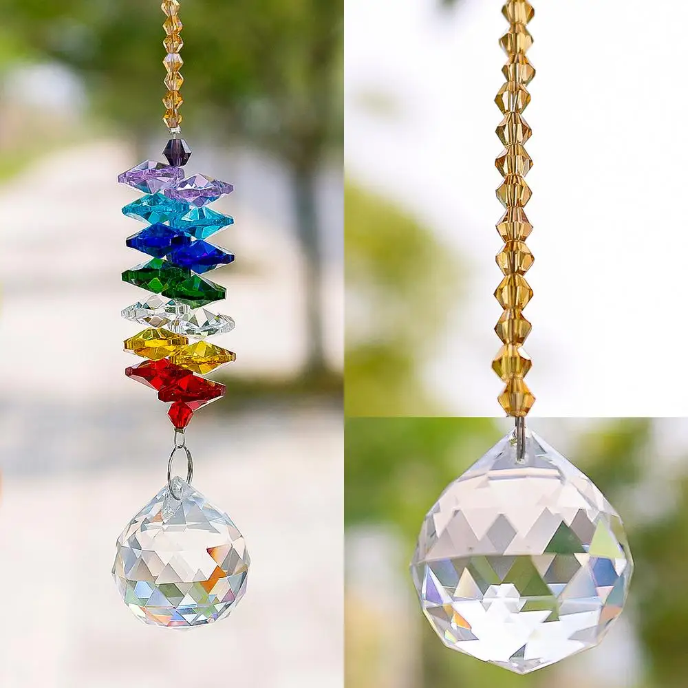 H&D 30mm Chandelier Crystal Ball Suncatcher Rainbow Maker Window Hanging Ornament Chakra Cascade Sun Catcher Home Garden Decor