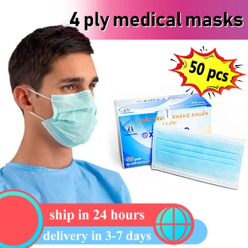 

Fast shipping 50Pcs 4 Layer Disposable Protective Face Mouth Masks Anti-Dust Facial face masks