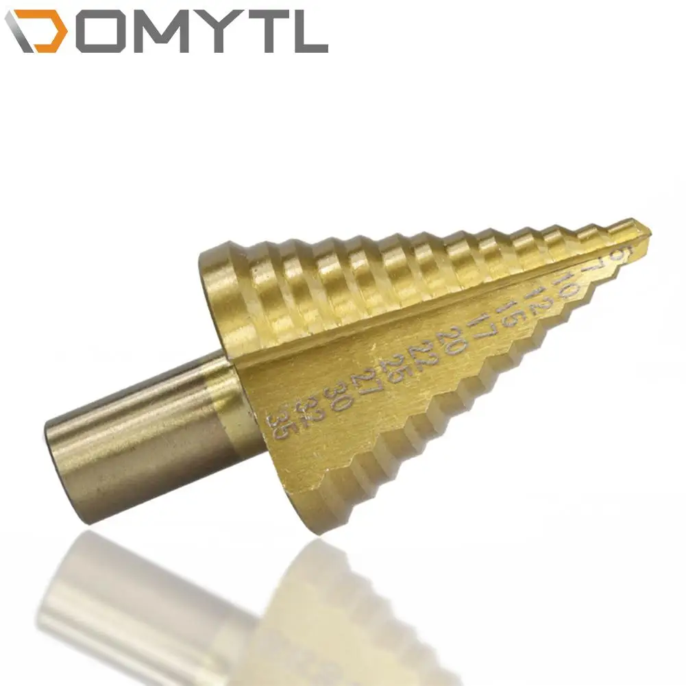 4241 Step Drill Bit Triangular Shank Titanium Plated Straight Slot Reaming Pagoda 5-35mm High Speed Steel Hand Tools