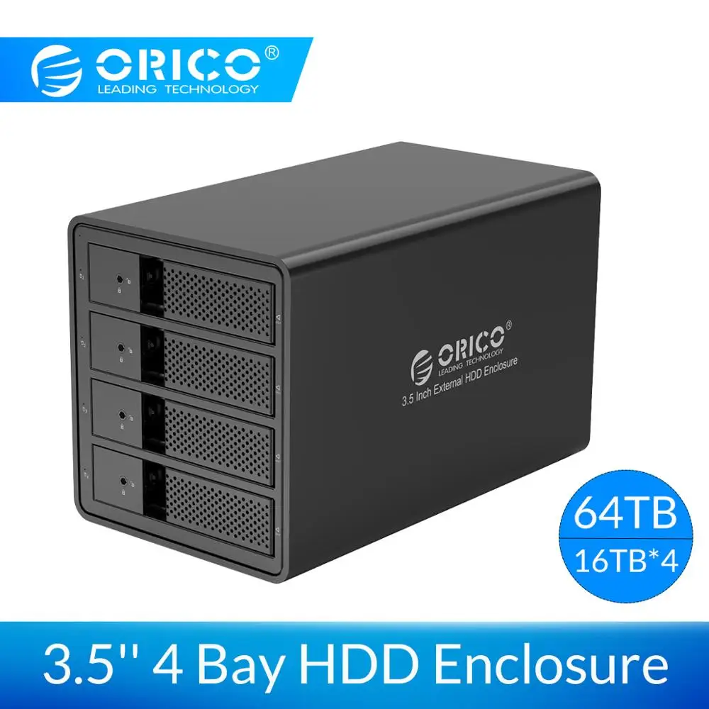 ORICO алюминиевый 4 bay 3,5 дюймовый корпус HDD USB3.0 для SATA HDD вспомогательное устройство 64 ТБ HDD док-станция для портативных ПК