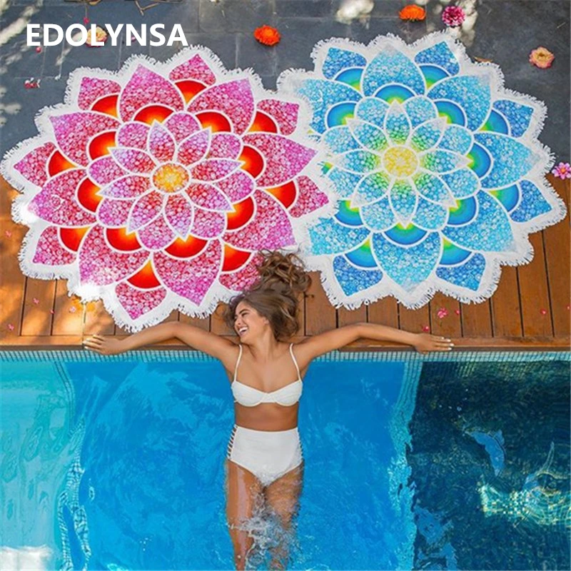 

New Arrivals Round Beach Blanket Rayon Printed Manta Mandala Blanket Yogamat Beach Roundie Circle Blanket Tapestry #G28