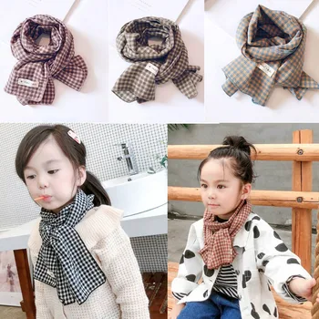 

Unisex Plaid Print Baby Scarf Boys Girls Children Cotton Linen Scarf Kids Spring Autumn Cute Warm Shawl Scarves Accessories