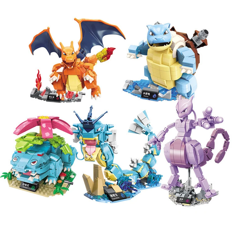 

5pcs/set Pokemon Figures Charizard Venusaur Blastoise Pikachu Poke Elf Dolls Pocket Monsters Detective Building Blocks Creator