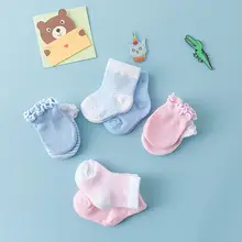 4 пар/уп. модные детские перчатки, носки, комплект унисекс, для новорожденных, для защиты лица, анти-сцепление с царапинами, теплые перчатки