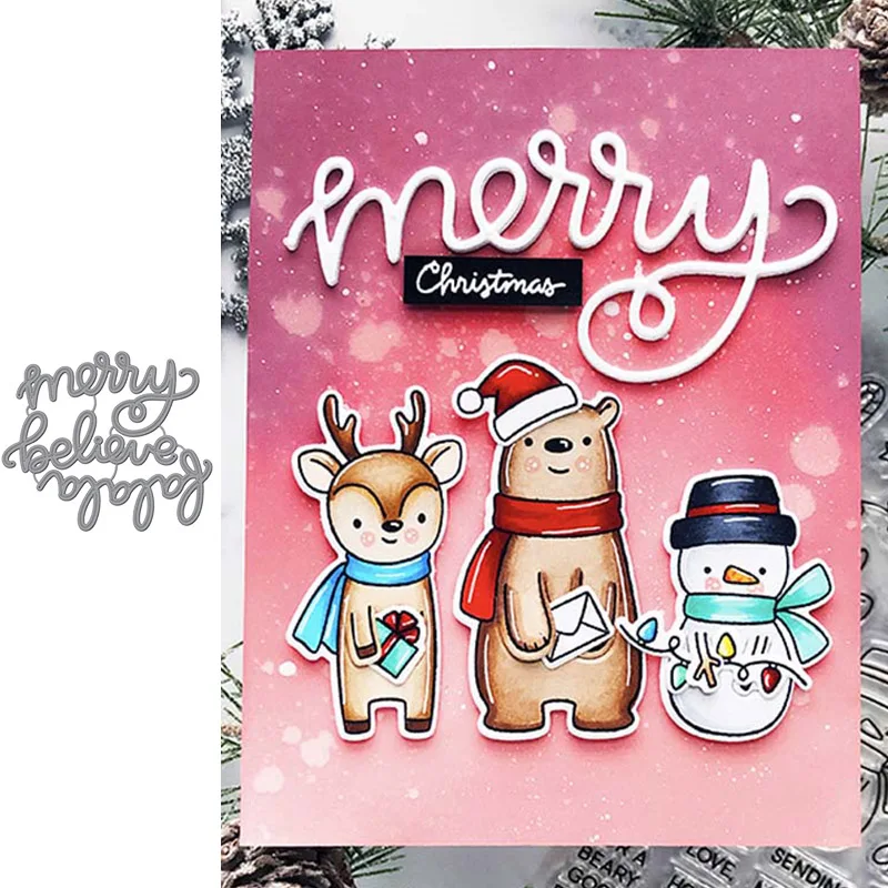 Металлические Вырубные штампы Word Merry Believe для скрапбукинга и изготовления карт
