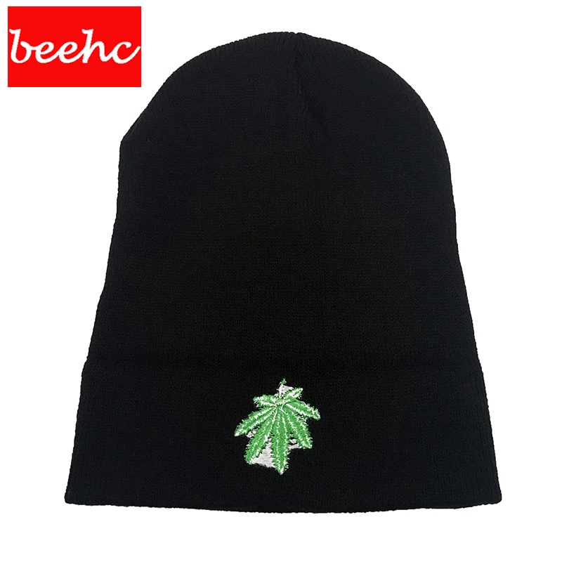 Модные мужские и женские зимние вязаные шапки Skullies Beanie с листьями кленовых сорняков, теплая хип-хоп теплая зимняя женская шапка, Мужская Лыжная шерстяная шапка