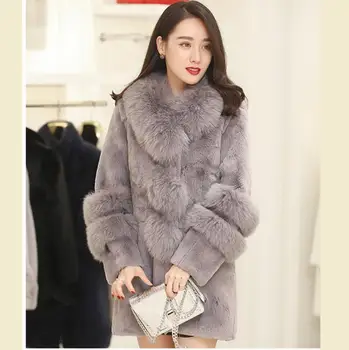 

2019 women Winter Coats High Quality Women Warm Faux Fur Coat Fox Fur Collars Snap Slim Furs Jacket Plus Size 4xl r1864
