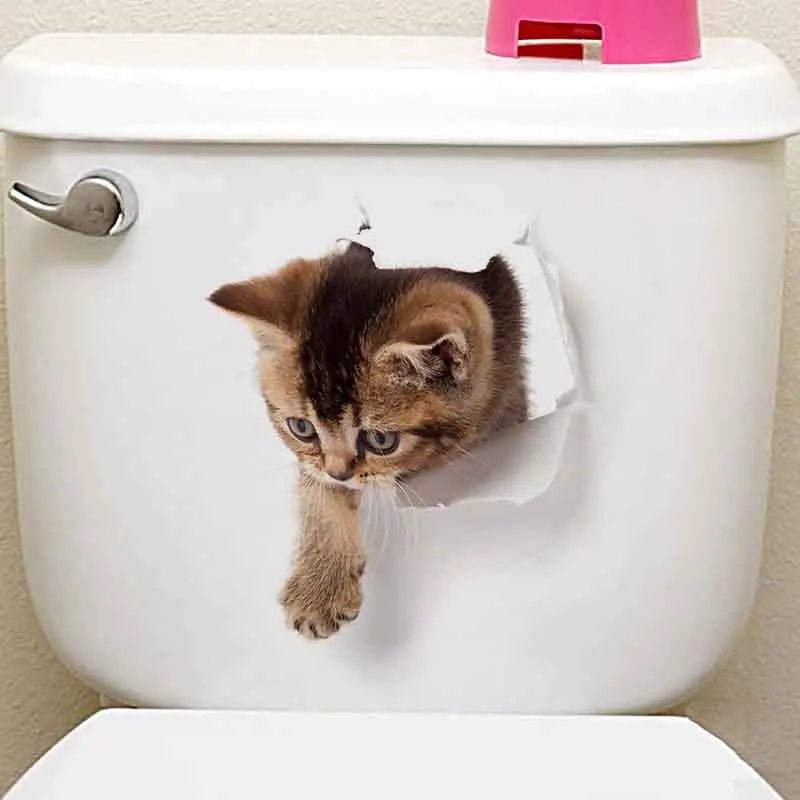 Различные милые котята животных стикер мультяшка кошка стикер на стену 3D яркие детские комнаты ванная комната декоры пилинг и палка наклейка на унитаз - Цвет: 01