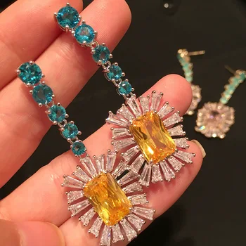 

Dazz Luxury Flower Multicolor Drop Earrings Fashion Cubic Zircon Wedding Engagement Female Party Indian Bride Earring Gifts 2019