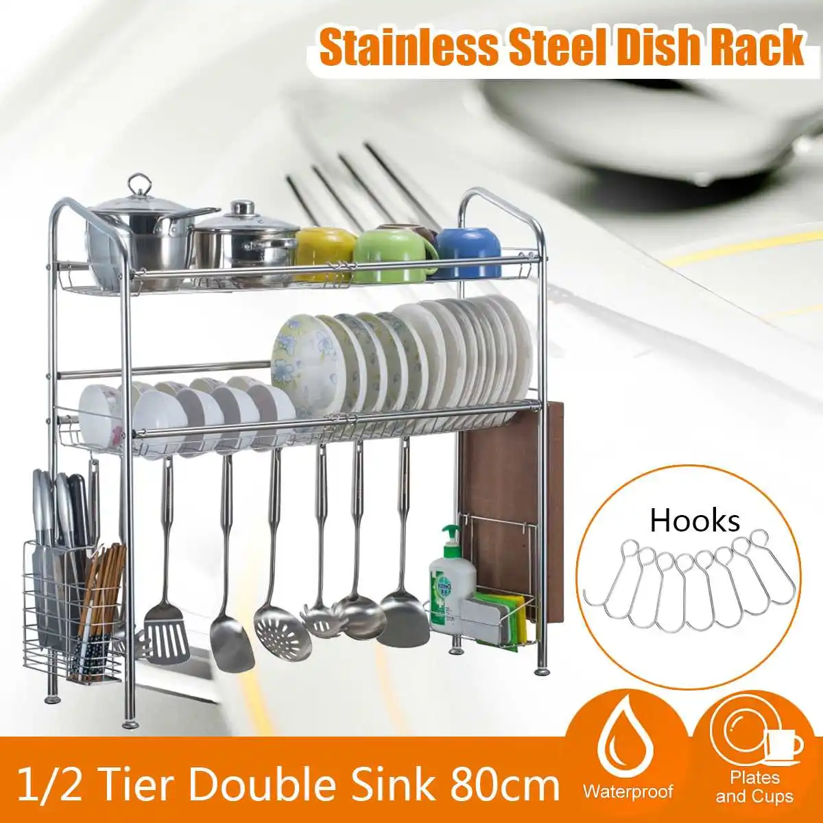 

1/2 Layer Multifunction 2 Tier Dish Drying Rack Holder Basket Stainless Steel Home Washing Kitchen Sink Dish Drainer Drying Rack
