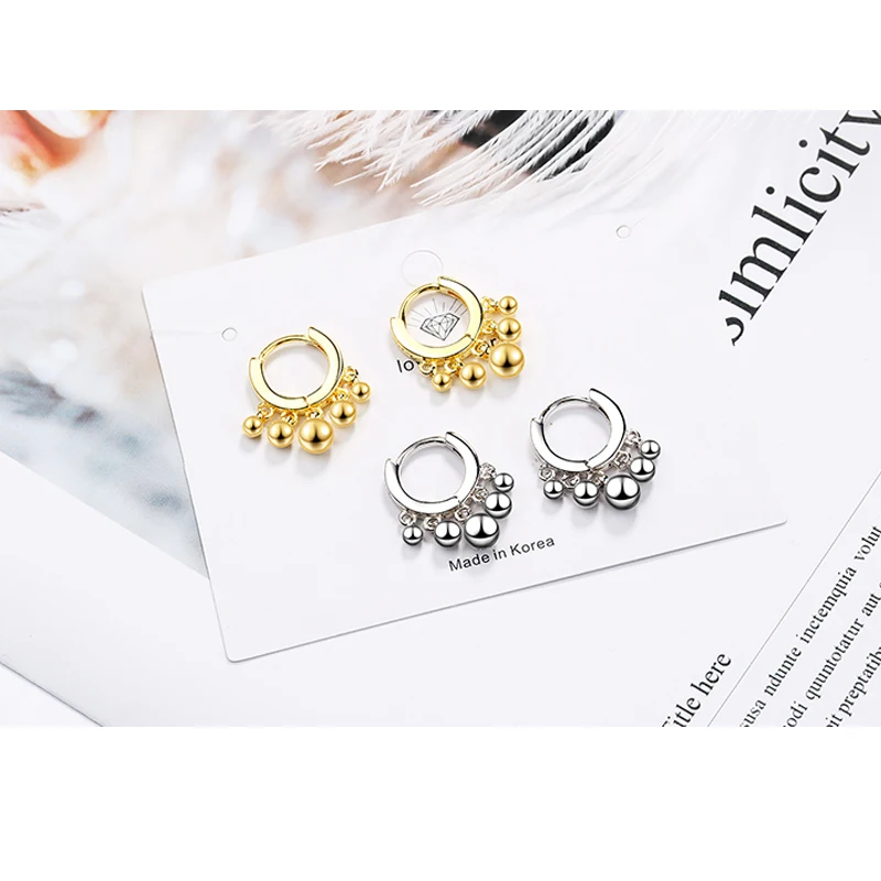 

Simple Beads Tassel Hoop Earrings For Women 925 Sterling Silver Earrings oorbellen 2019 New Trendy S-E895