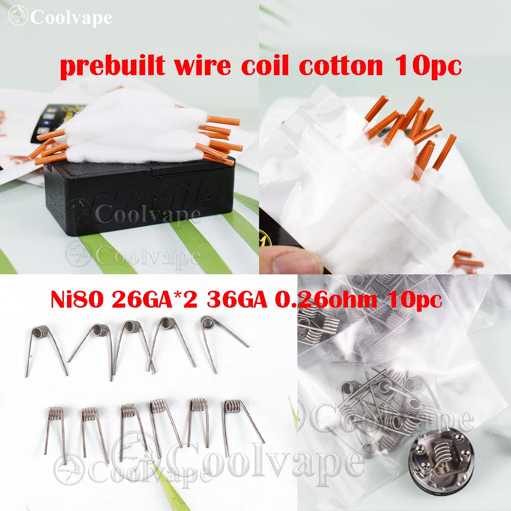 Coolvape 10 шт. перестроенная проволочная катушка из хлопка с i80 26GA2 36GA 0.26ohm