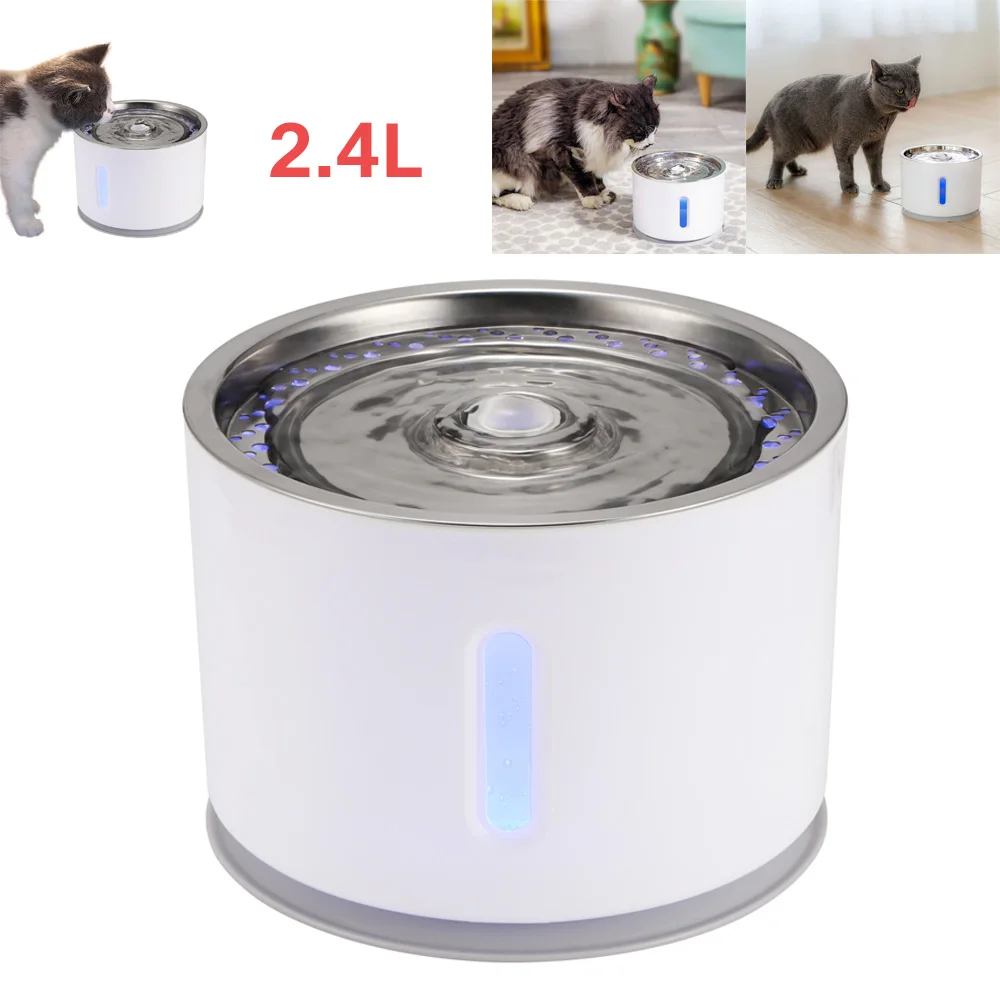 

2.4L Automatic Pet Cat Water Fountain with LED Electric USB Dog Cat Pet Mute Drinker Feeder Bowl Pet Drinking Fountain Dispenser